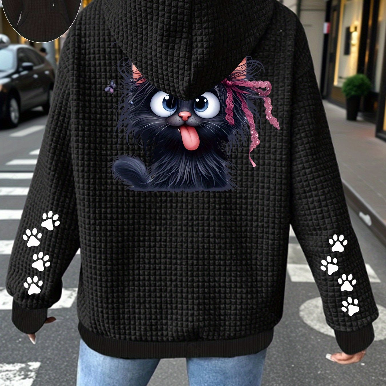 TEMU Comfortable Waffle Women's Jacket, Zip-up Hooded Casual Lightweight Comfortable Outerwear, Women's Top Casual Sport Coat. Trendy Printed Women's