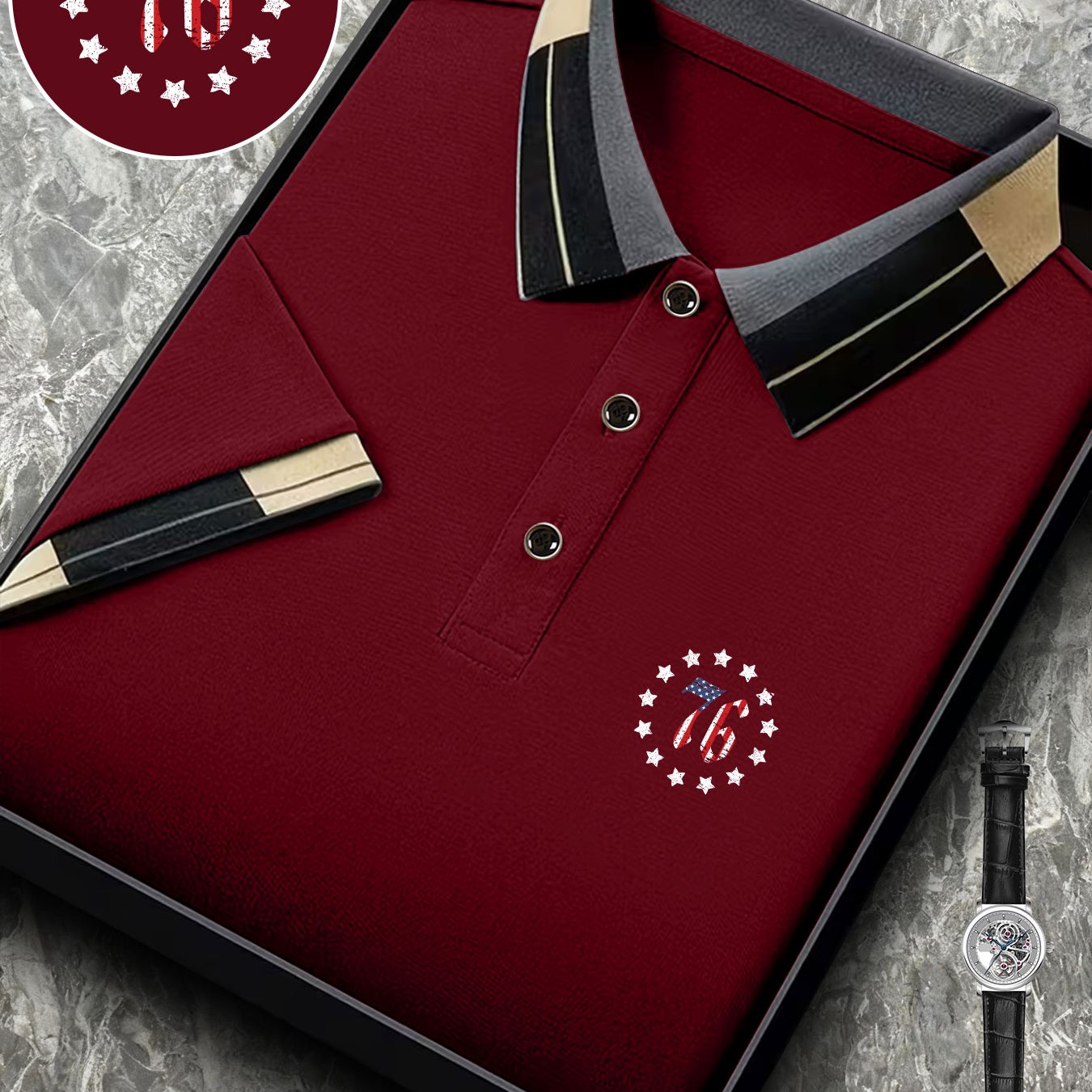 Men's Shirt For Summer, Featuring 76 , Stylish Golf Attire With Short Sleeves, Regular Fit, Complete With Lapel And Buttons, Plus Size