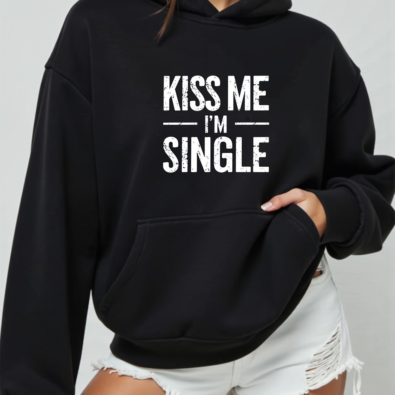 TEMU Hoodie With Letter Print And Kangaroo Pocket, Casual Long-sleeve Pullover Sweatshirt For Autumn And Winter, Women's Top