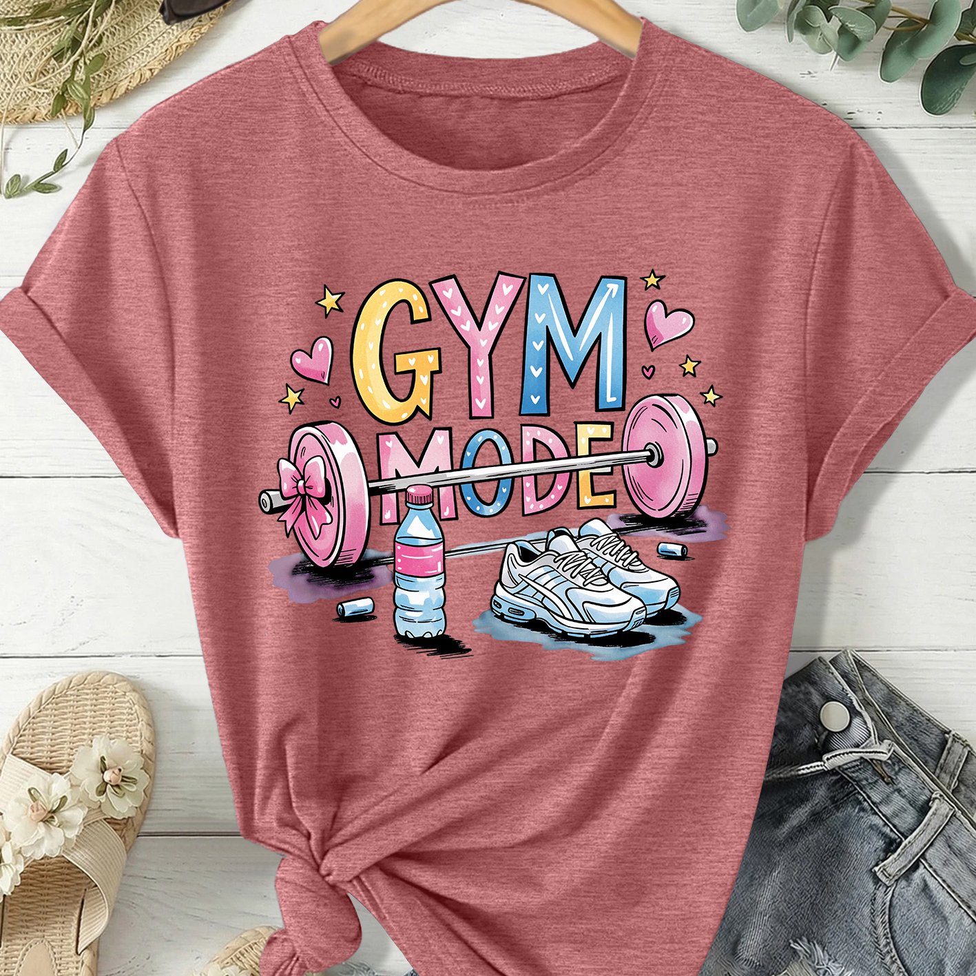 TEMU Spring Summer Women's Short Sleeve T-shirt Gym Fitness Print Round Neck Casual Loose Plus Size T-shirt Fashion Casual Daily Vacation Versatile