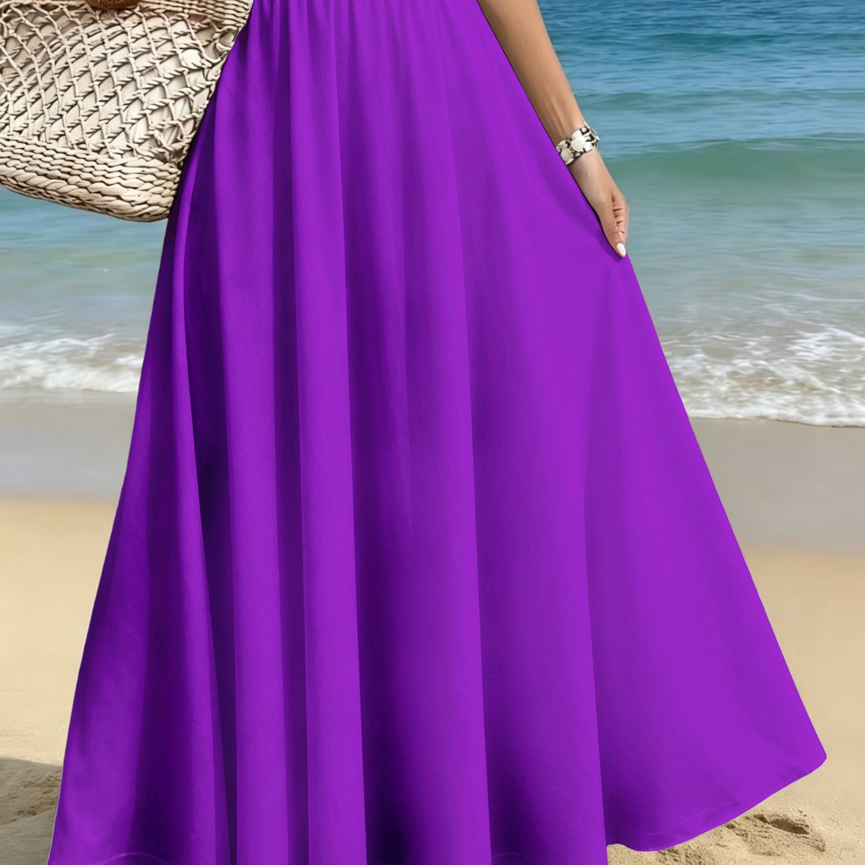 TEMU Women's Plus Size Elegant Fashion Skirt, Casual Printed Midi Dress, Purple Background Solid Color Image, /casual/date/party/beach Women's Skirt,