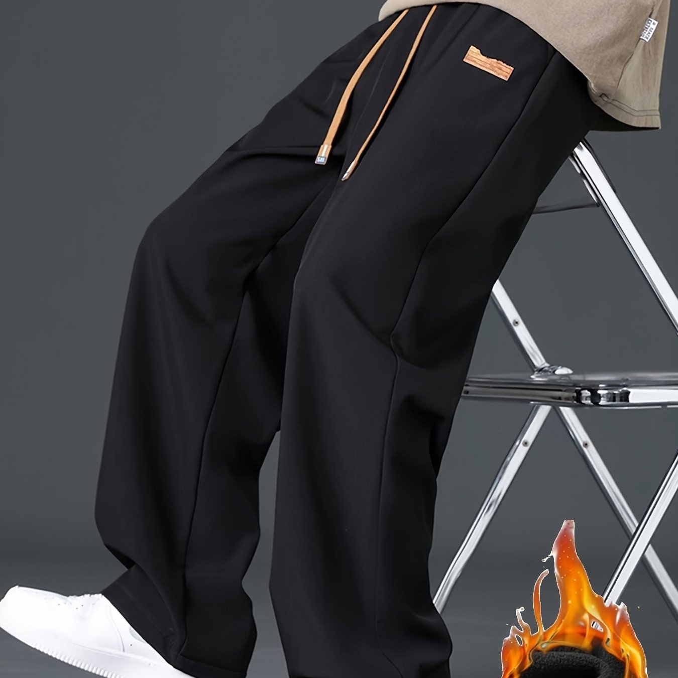 TEMU Men's Straight Leg And Cuffed Drawstring Fleece Pants, Winter And Fall Casual Sports Trousers For Male