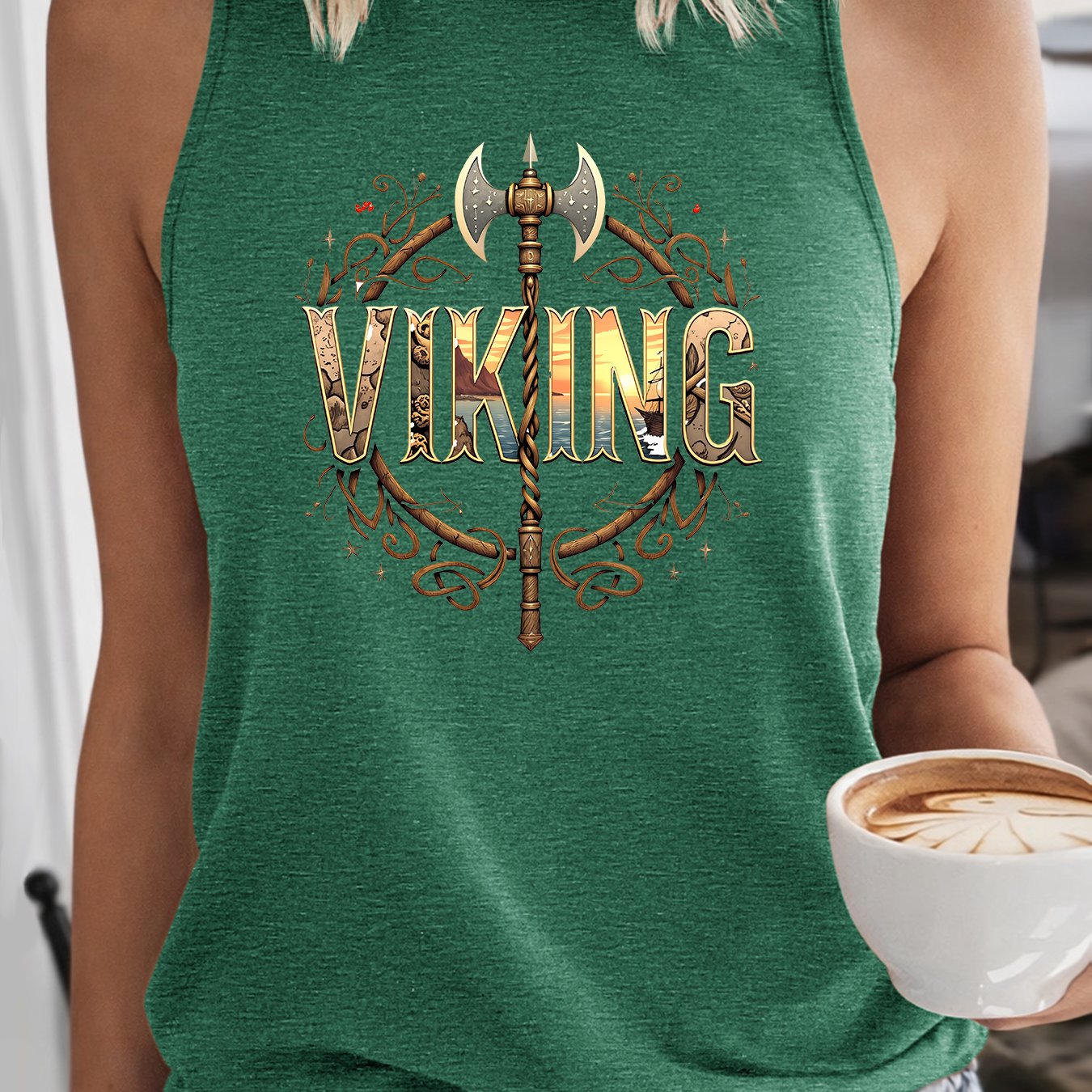 TEMU Viking Axe Vintage Illustration Tank Top | Viking Vintage Style Sleeveless Top | Fun Viking Style Sport T-shirt | 2026 Summer New Arrival Style