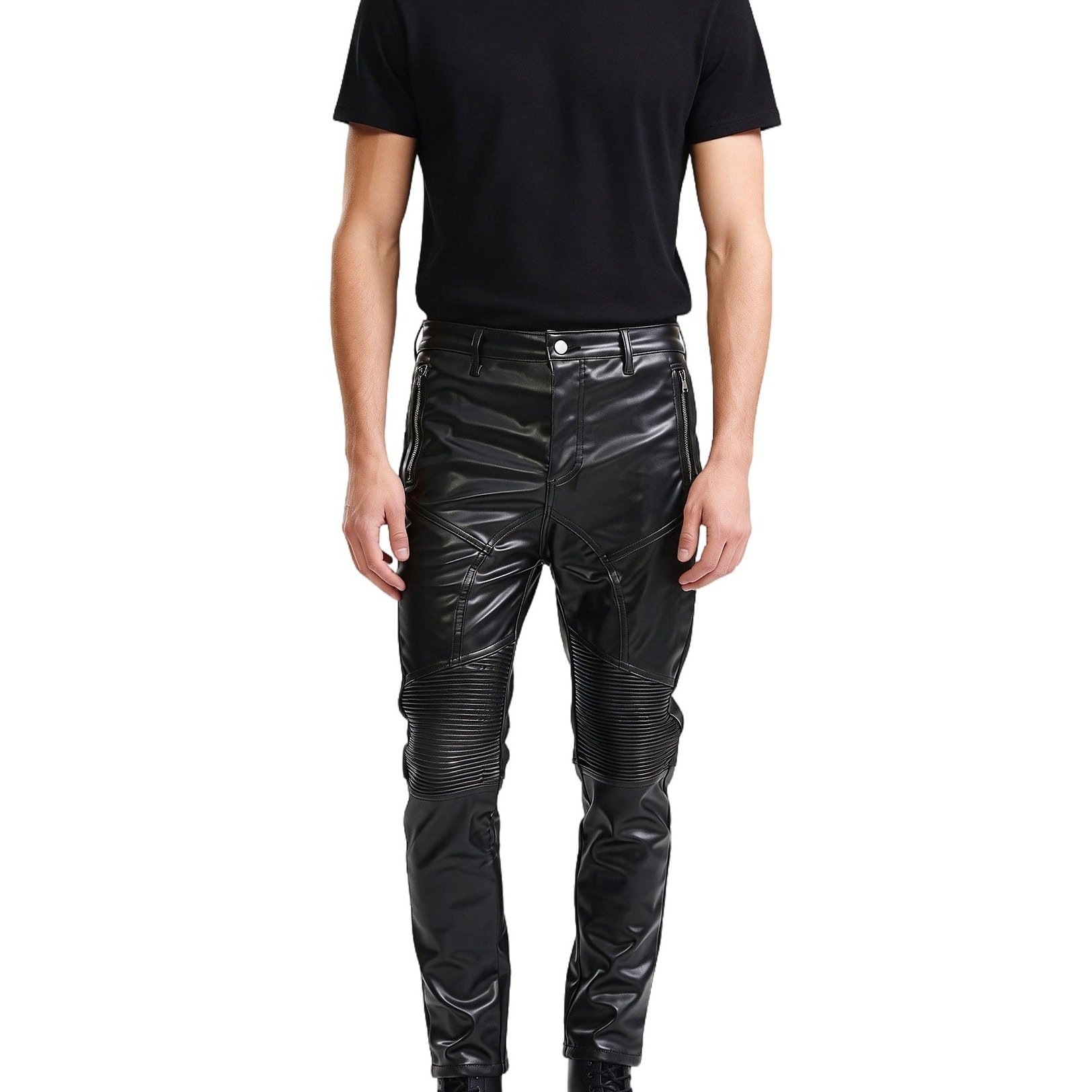 Men's Motorcycle Biker Pleated Pants Zipper Stage Performance Pants
