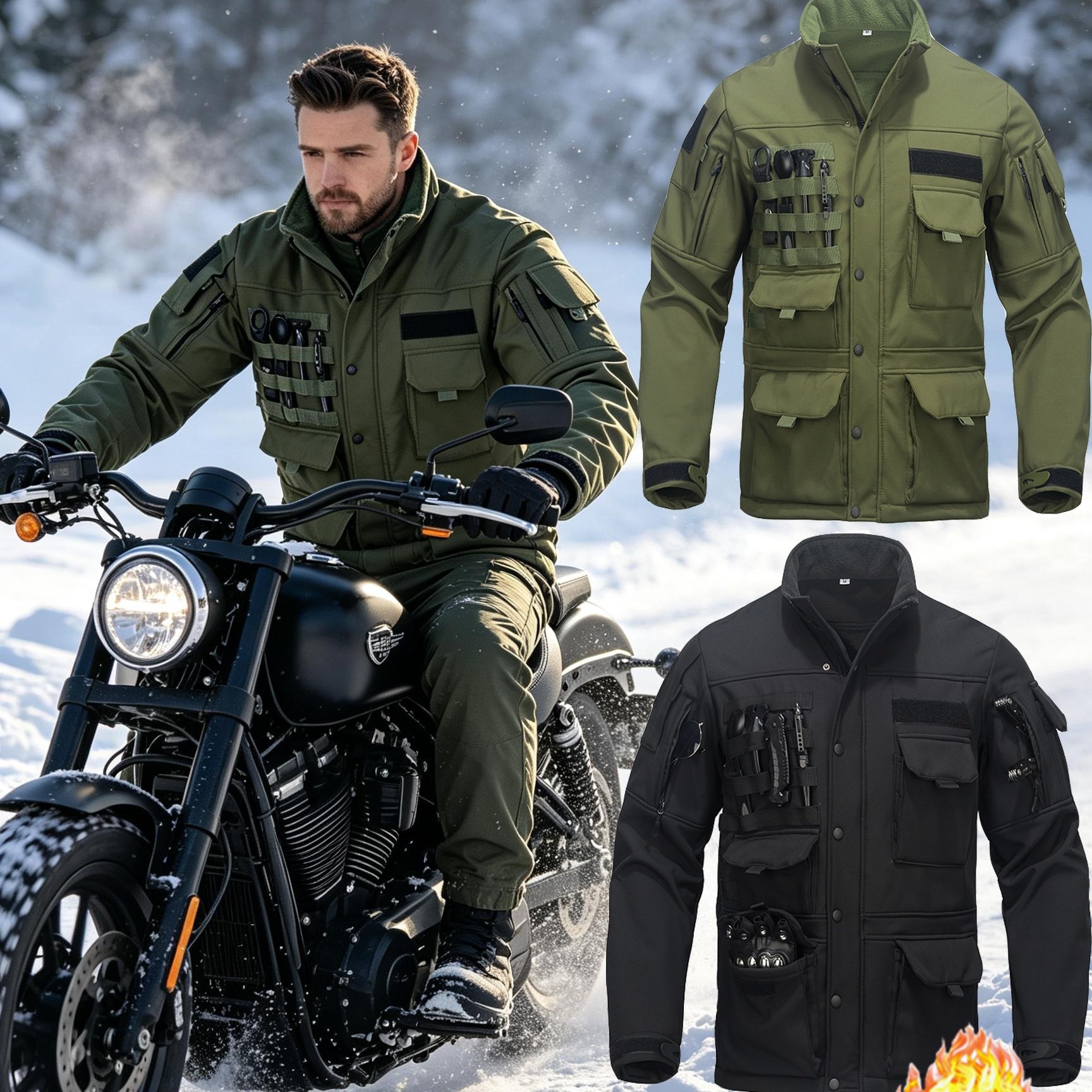 Image of 's And Thickened Winter Jackets, Multi-pocket Winter Outdoor Camping, Mountaineering, Cycling, Hiking, Cold-proof And Warm Jackets, Multifunctional Tactical Jackets, Winter Motorcycle Jacket For Men