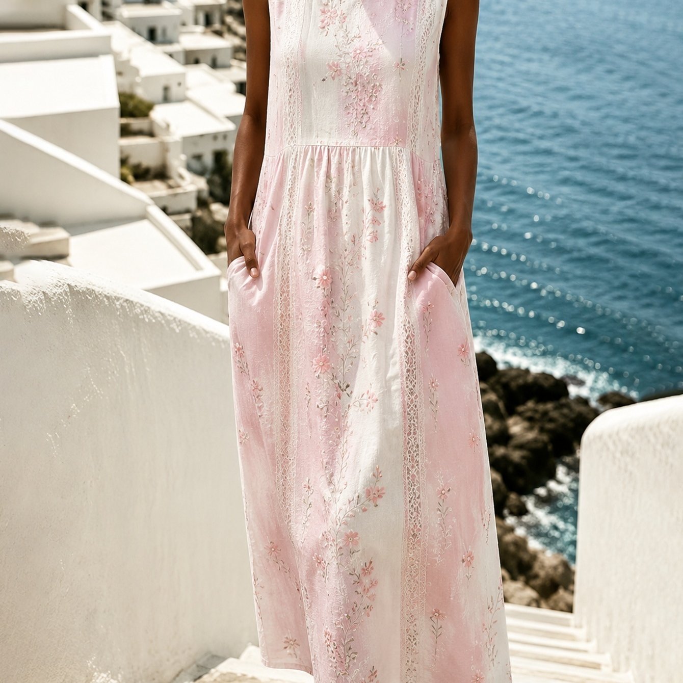 Image of Plus Size, Plus Size Pastel Ombre Maxi Dress - Sleeveless -line Beach Dress With Pocket, Loose Fit Curvy Dress Suitable For Wedding Guest, Vacation, Casual Outfits, Machine Washable Ombre Dress