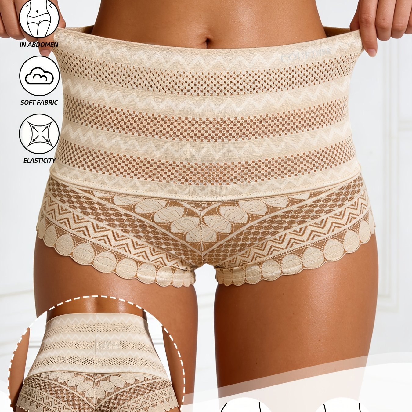 Image of 1pc High-waist Lace Tummy Control Seamless Panties, Comfortable Soft Shaping Belly Reduction Lift Underwear, Breathable Shaping Shorts