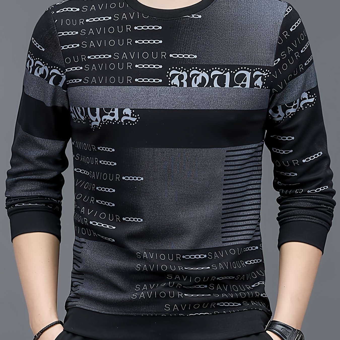 E-shop Neues Herren-Oberteil für Frühling und Herbst, englisches geometrisches Muster, modisches lässiges Langarm-Sweatshirt mit Rundhalsausschnitt,