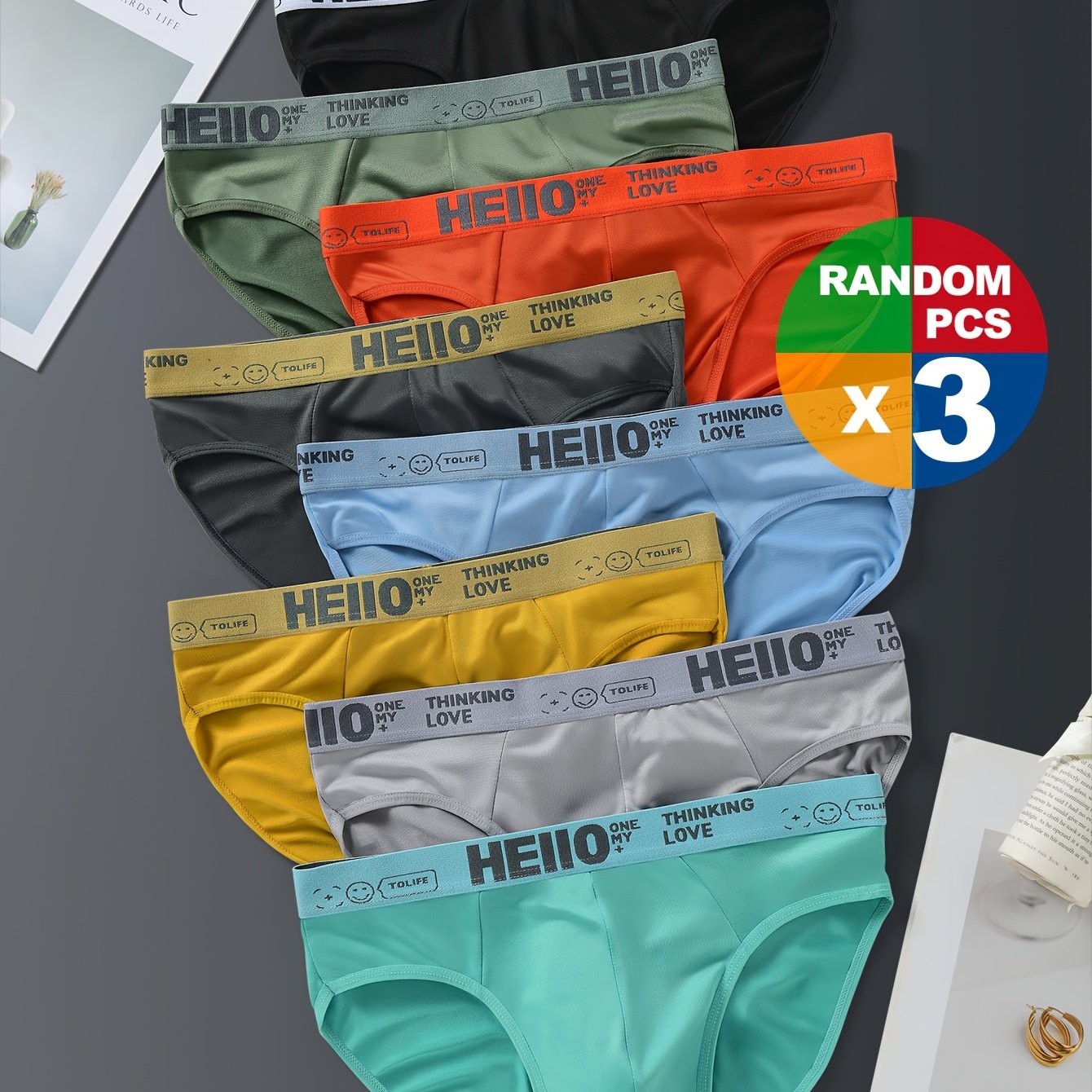 TEMU Random 3-pc Breathable Soft Men's Briefs, Men's Underwear, Men's Style Shorts, Stretchy And Comfortable, Men's Underwear, , Men's Briefs, Trendy