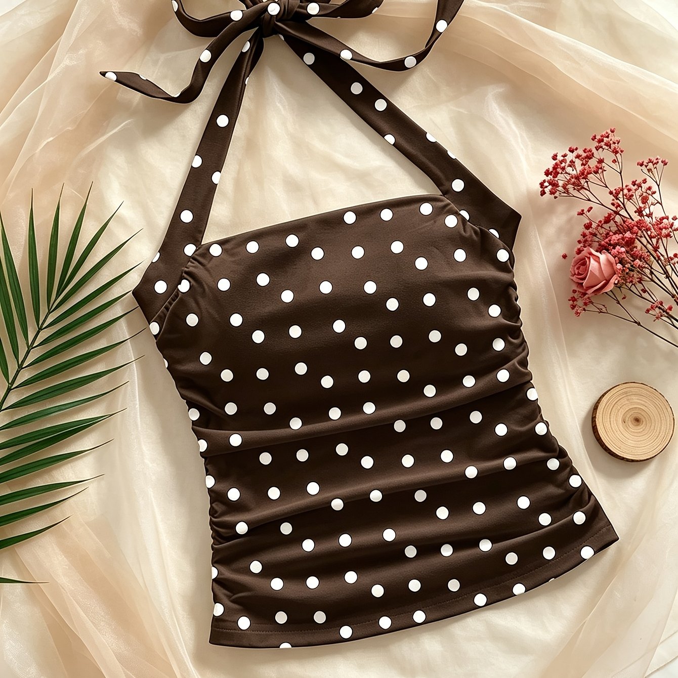 TEMU Women's Fashion Casual Floral Polka Dot Halter Tight Short Vest Suitable For
