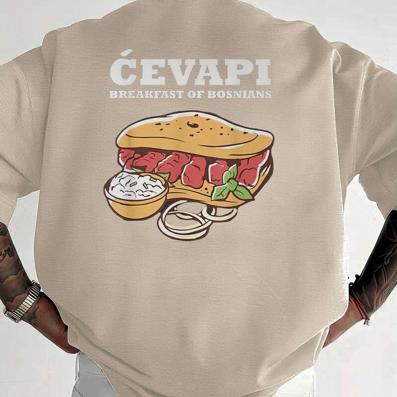 TEMU Men's Short-sleeved Top Featuring Bosnian Food Patterns, Perfect For Spring And Summer. It Has A Casual Design Comfortable, Breathable, And