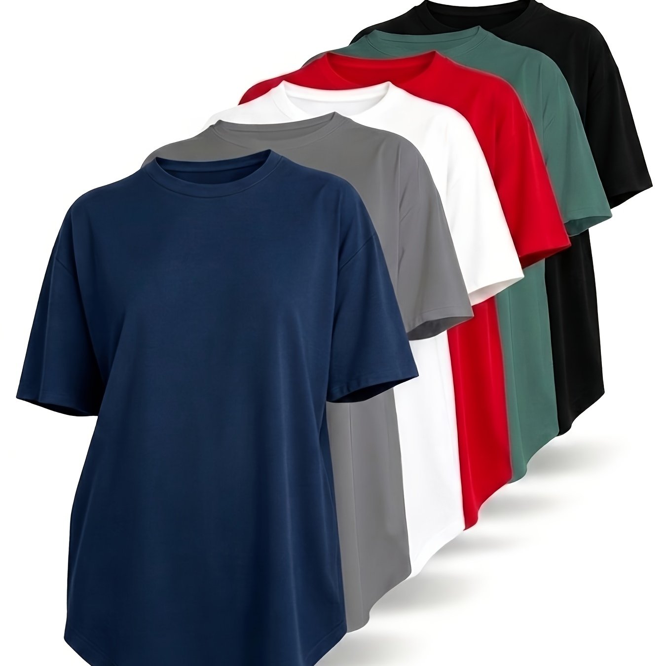 TEMU Plus Size - 6pcs Women's Large Size Casual Short-sleeved T-shirts, Large Size European Style Solid Color Round Neck Trendy T-shirts, With