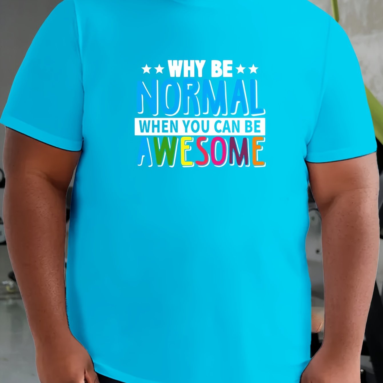TEMU Breathable Plus Size Men's T-shirt With Colorful Letter Print - Casual Summer Tee, Round Neck, Plus Size