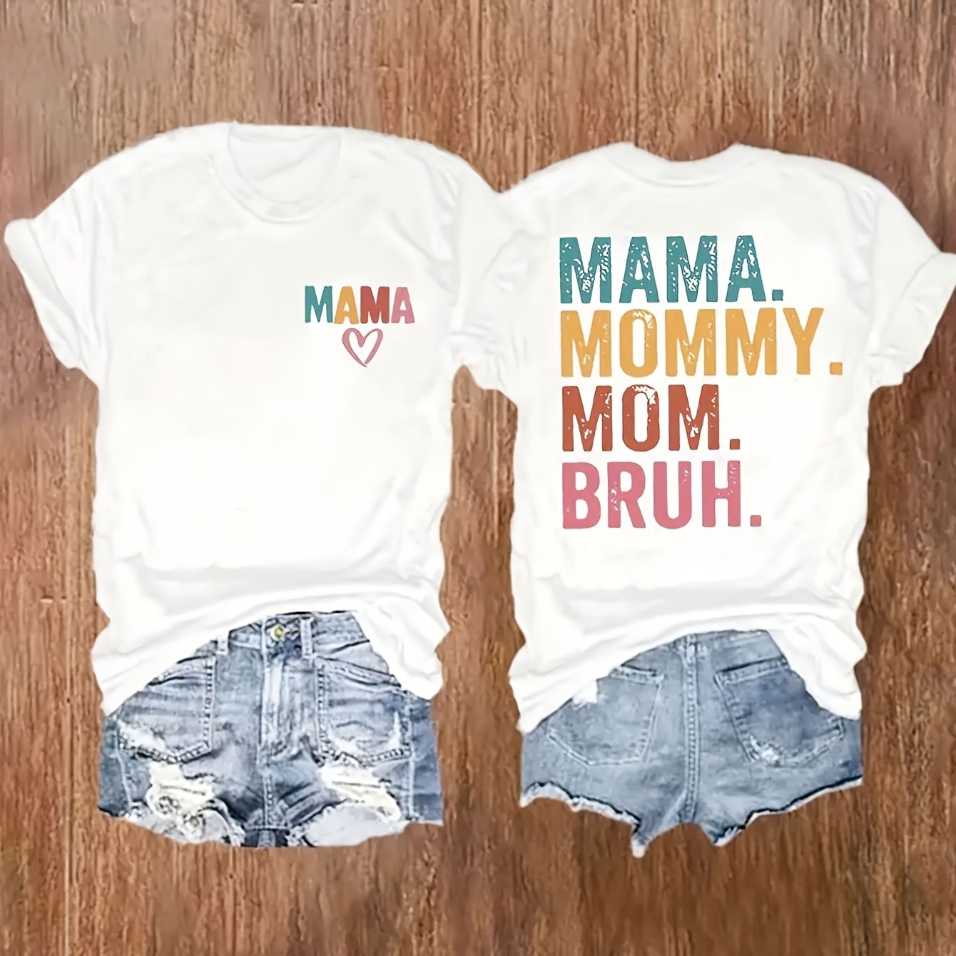 TEMU Vêtements de printemps et d'été pour femmes, T-shirt imprimé avec lettre pour la fête des mères, Haut décontracté à manches courtes et col rond