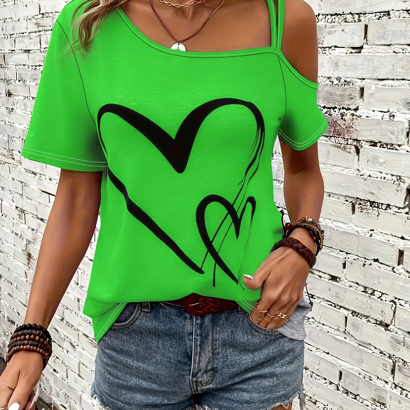 Fashion Casual Off-shoulder Short Sleeve T-shirt