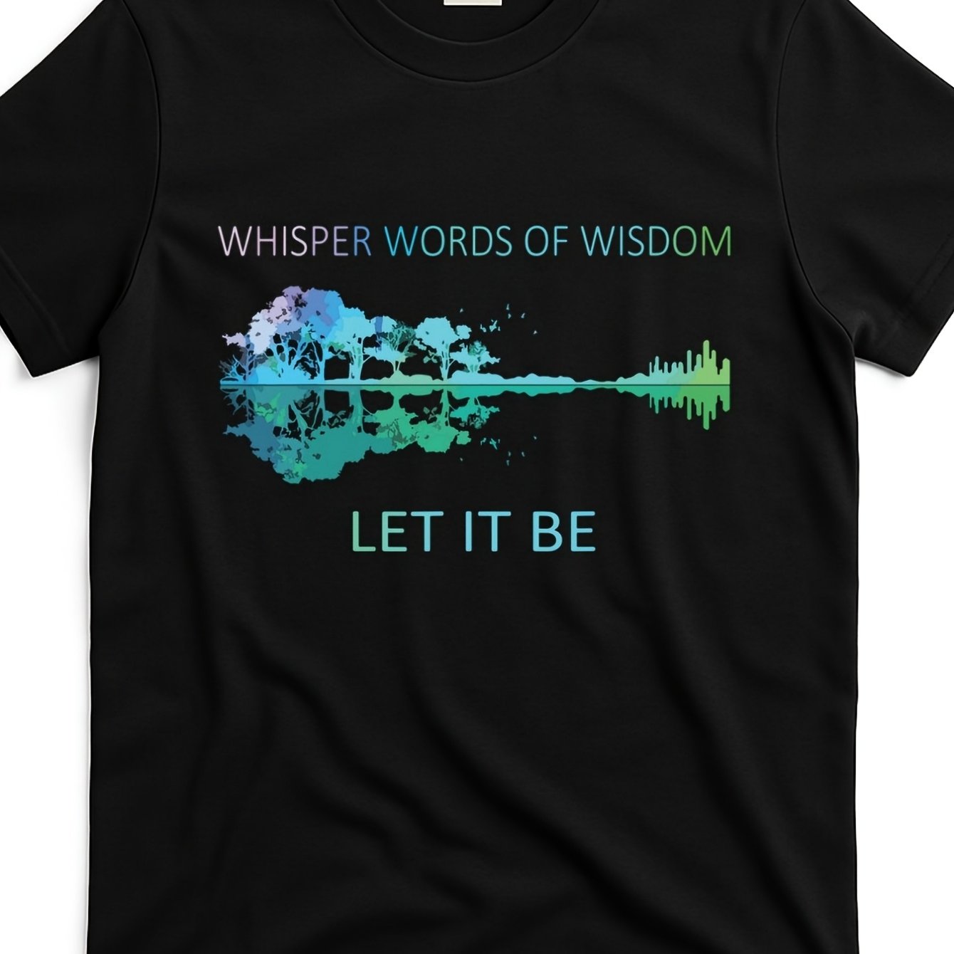 TEMU T-shirt Homme Noir Élégant avec Impression Guitare "Watercolor Tree Sky an Answer Be" Parfait pour