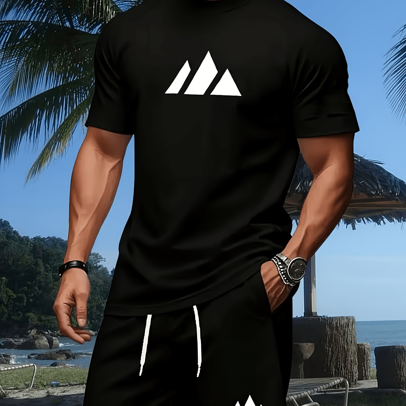 TEMU 2026 Trendy Men's Casual Sportswear Set - Short Sleeve T-shirt And Shorts - Essential For Daily Commute, Home, Outdoor Leisure, And Sports