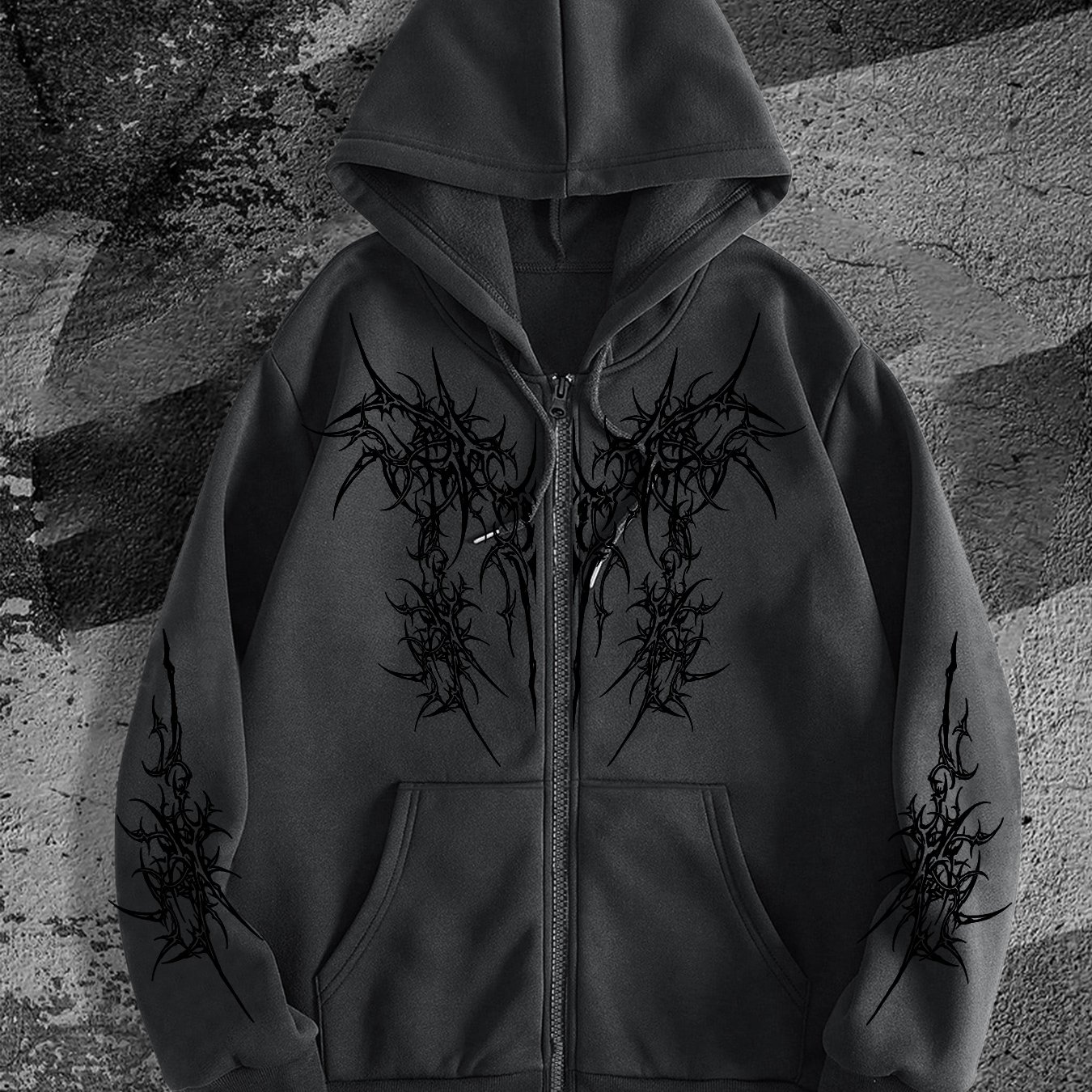 E-shop Gothic Dark Zip-Up Hoodie für Herren, modischer Street Style Zip-Up Hoodie für Freizeitkleidung, perfekte Wahl für trendige Outfits, neue