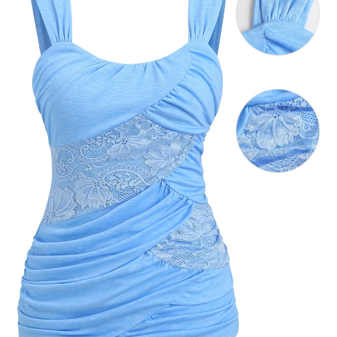 TEMU Women's Lace Ruched Strappy Cami Top, And Design Sleeveless Top