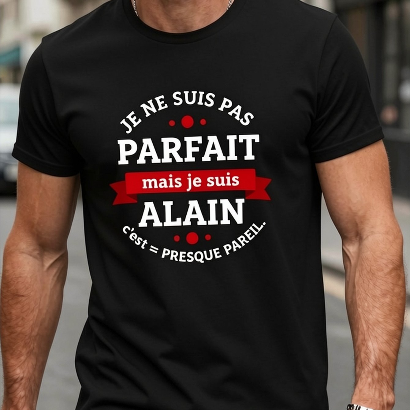 TEMU T-shirt pour hommes grande taille avec un thème humoristique français - ' parfait, mais ' - T-shirt d'été noir décontracté avec un motif