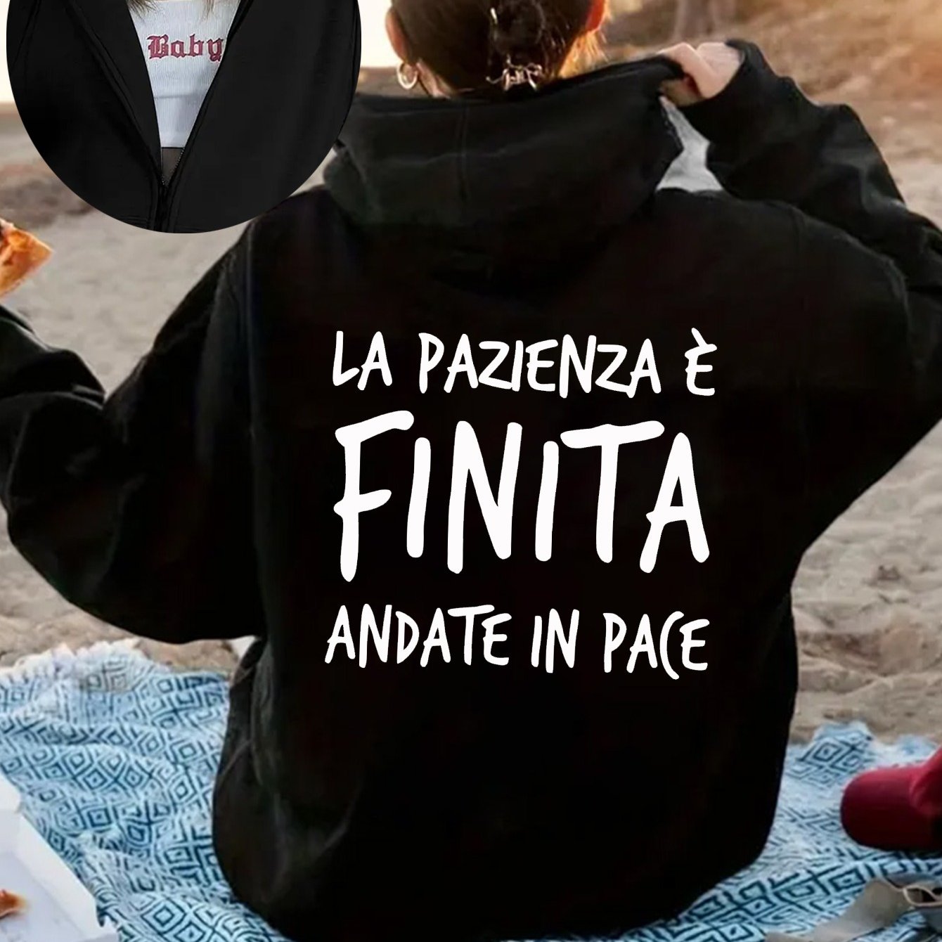 TEMU Felpa casual elegante per donna, design con zip e stampa sul retro, stile esaurimento paziente