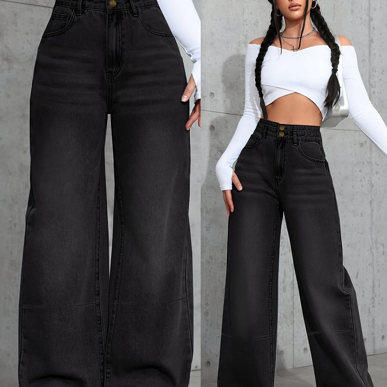 Breast Design Jeans Women's Fall Boyfriend Leg Loose Casual Wide Leg Pants Halloween Denim Jeans