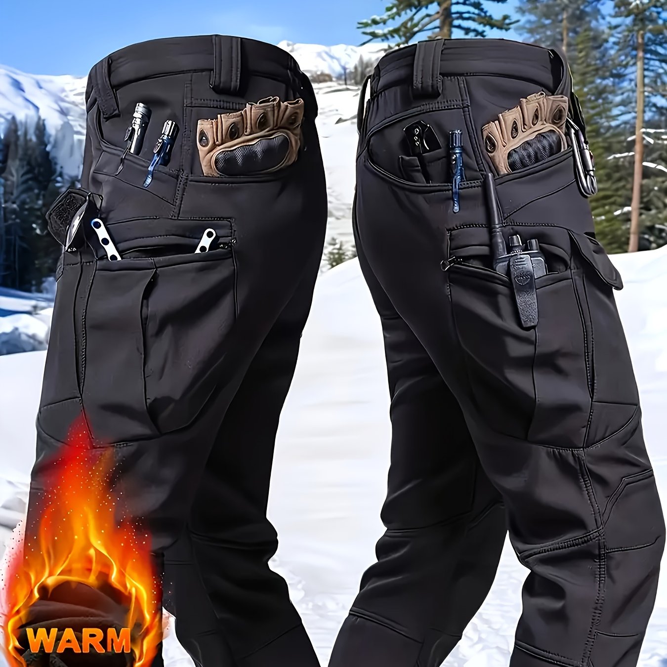 E-shop Herren gefütterte warme taktische Cargo-Hose, dicker Winterstil, mehrere , winddicht, schneesicher, Mikro-Stretch-Stoff, geeignet für