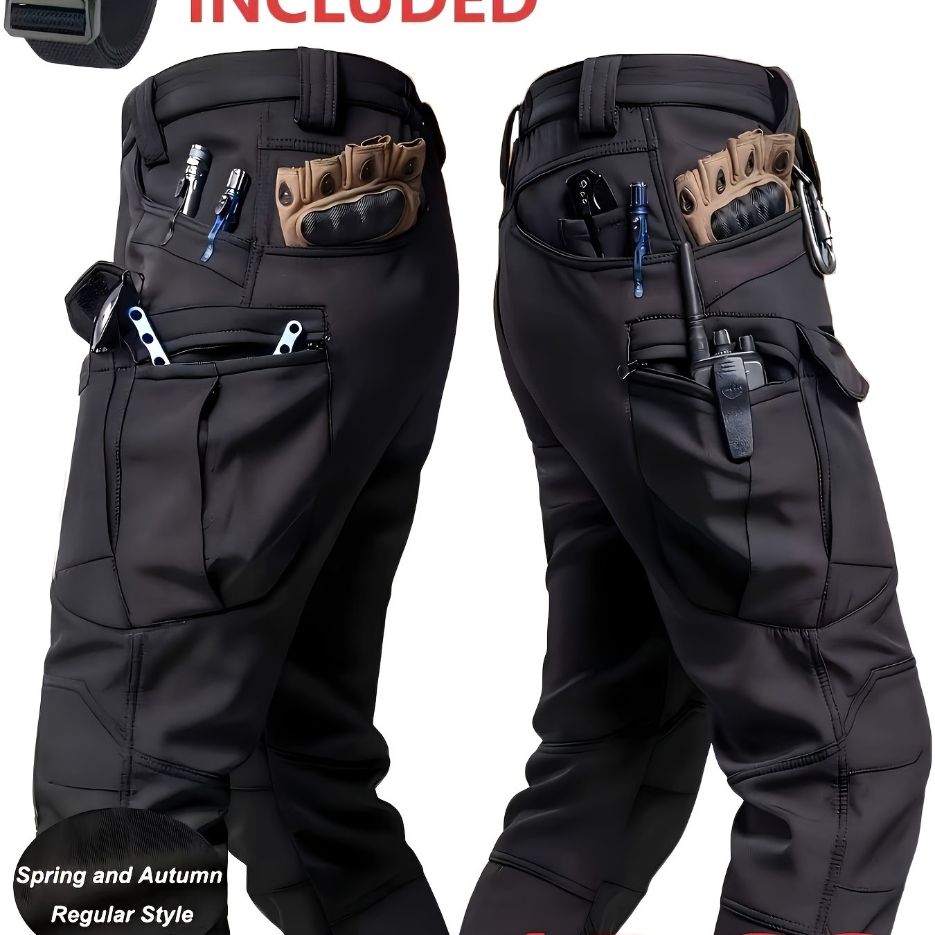 TEMU Men's Lightweight Tactical Overalls - Durable, Breathable, Quick Dry Polyester With Multiple Pockets For , Hiking And Work (belt Included), All