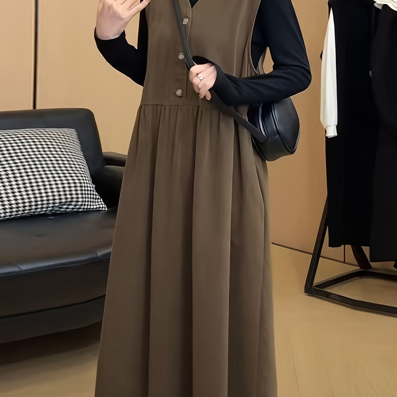 TEMU プラスサイズ、ゆったりとしたノースリーブベストドレス、シンプルで快適でトなスタイル、パーティー、仕事、家、旅行に最適、プラスサイズベストミドル丈ドレス