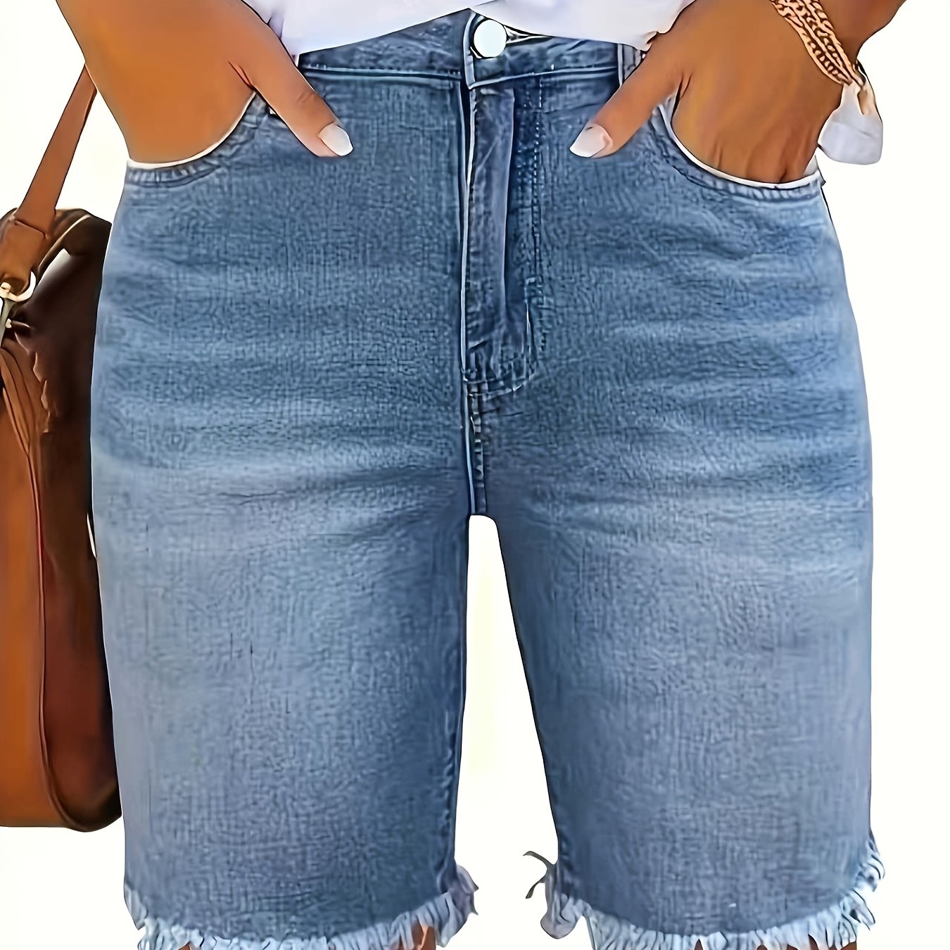 26ss Plus Size Women's Casual Fashion Stretch Hem Versatile Denim Capris