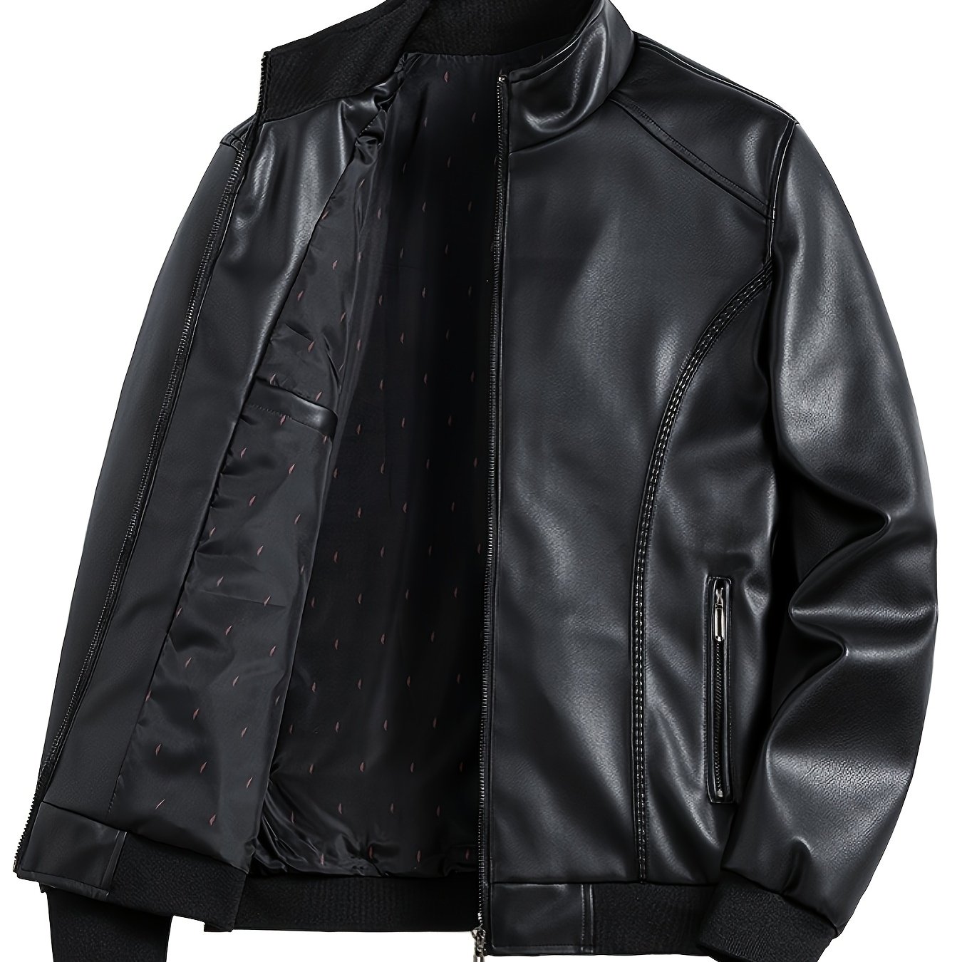TEMU Men's Spring And Autumn Jacket, Suitable For Young And Middle-aged , Featuring Windproof Cuffs, Zip Closure, And Casual Stand Collar Easy To