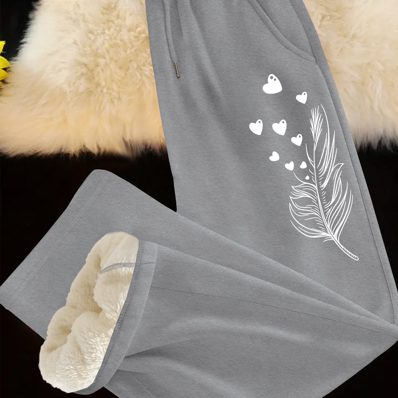 TEMU 2025 Autumn/winter New Casual Print Thickened -lined Straight-leg Ankle Pants