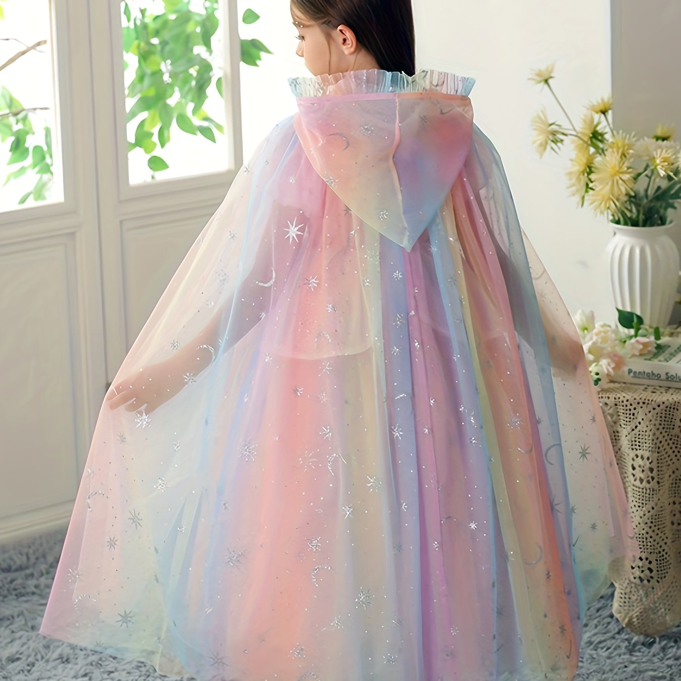 Image of Girl's Costume, Multicolor Hooded Cape With Pouch, Suitable For Party Performances, Halloween And Christmas Costumes, Birthday Gifts. Only Is Sold, Clothing Not Included