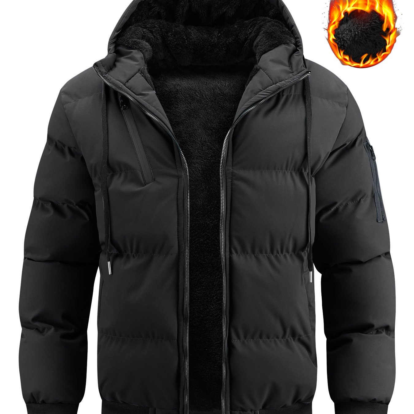 Image of Winter New Style Padded Jacket Men' Color Fleece Coat Trendy Fashion Hooded Thickened Youth Clothes Casual Padded Coat Men - Daily Wear - Long Sleeve