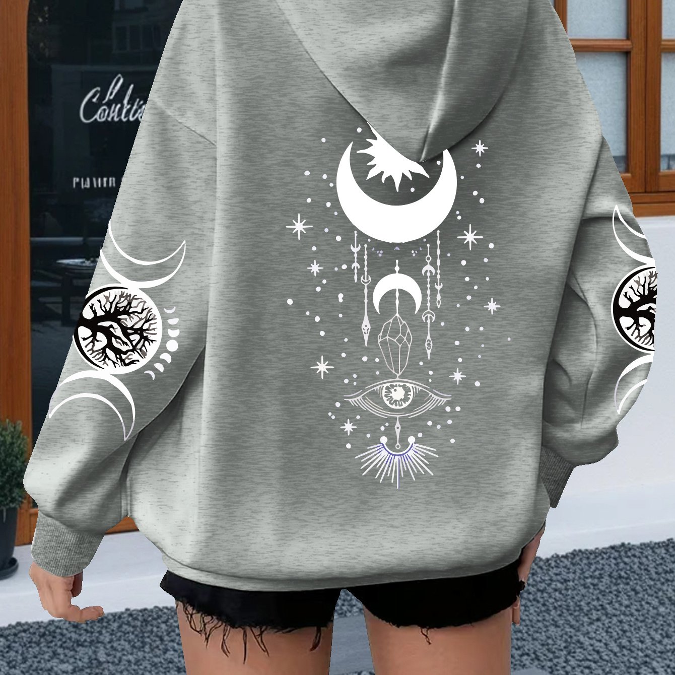 Image of Women's Bohemian Crystal Evil Purple Loose Hooded Sweatshirt