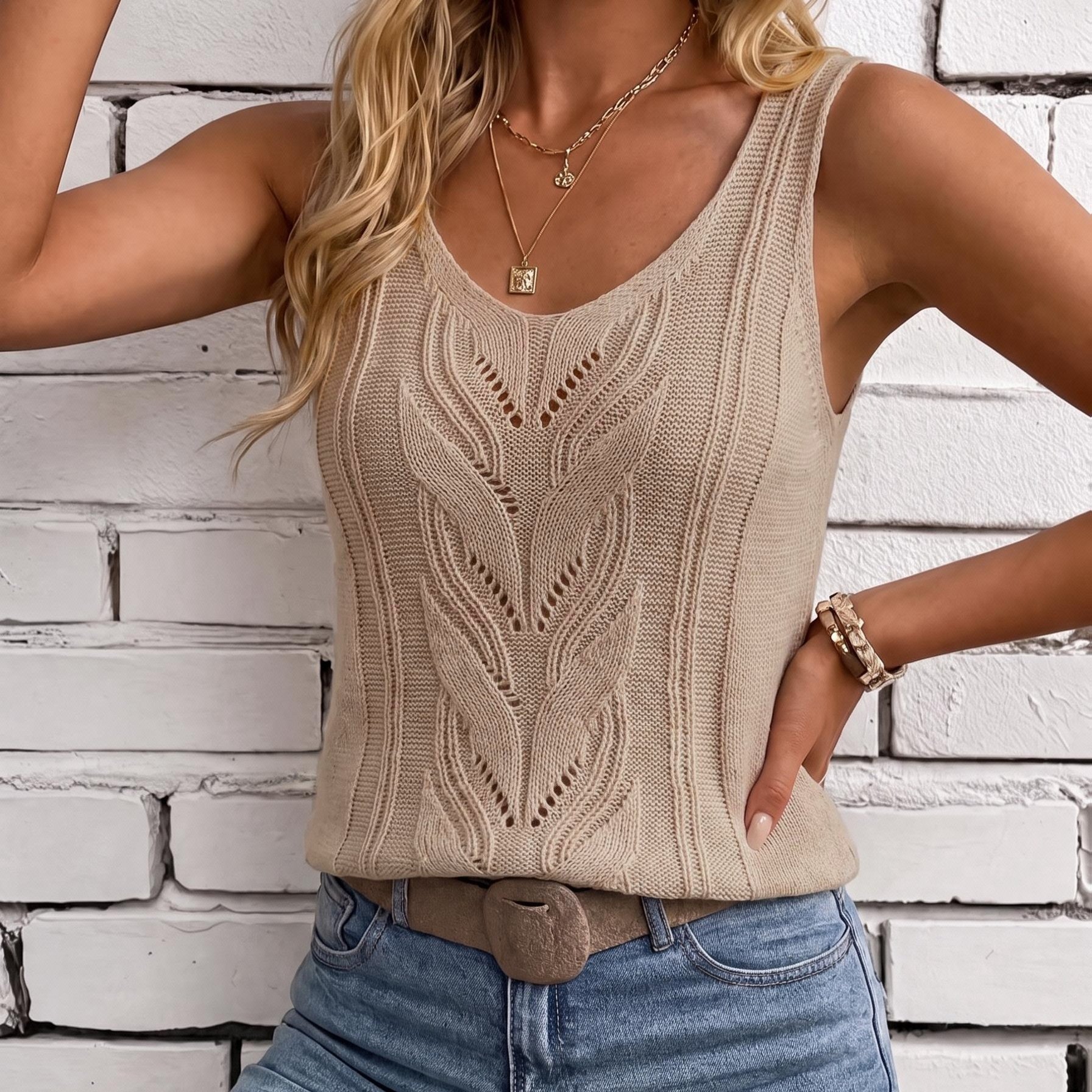 TEMU Women's Tank Top, Solid Color Sleeveless Basic Cami Top
