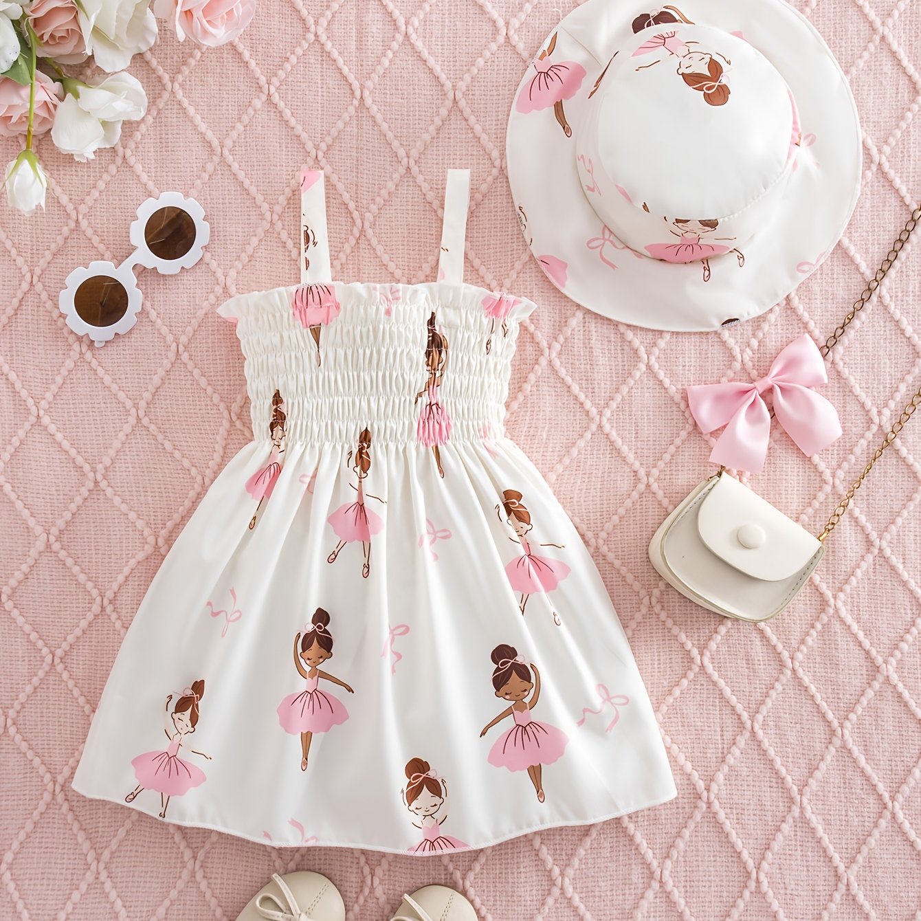 Image of Cute Ballet Dress For Baby Girls With A Hat, Featuring An Elegant Strap Design, Suitable For Outdoor Leisure And Stage Performances For Infants Aged 0-3 Years