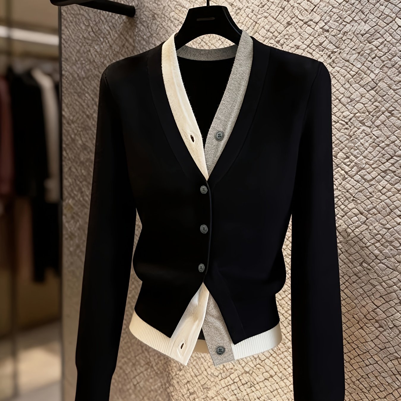 TEMU Autumn Winter Women's Cardigan Two-piece V-neck Fitted Design, Single Button Long Sleeve With Hem, Worn Alone Or As Outerwear, Easy Commute And