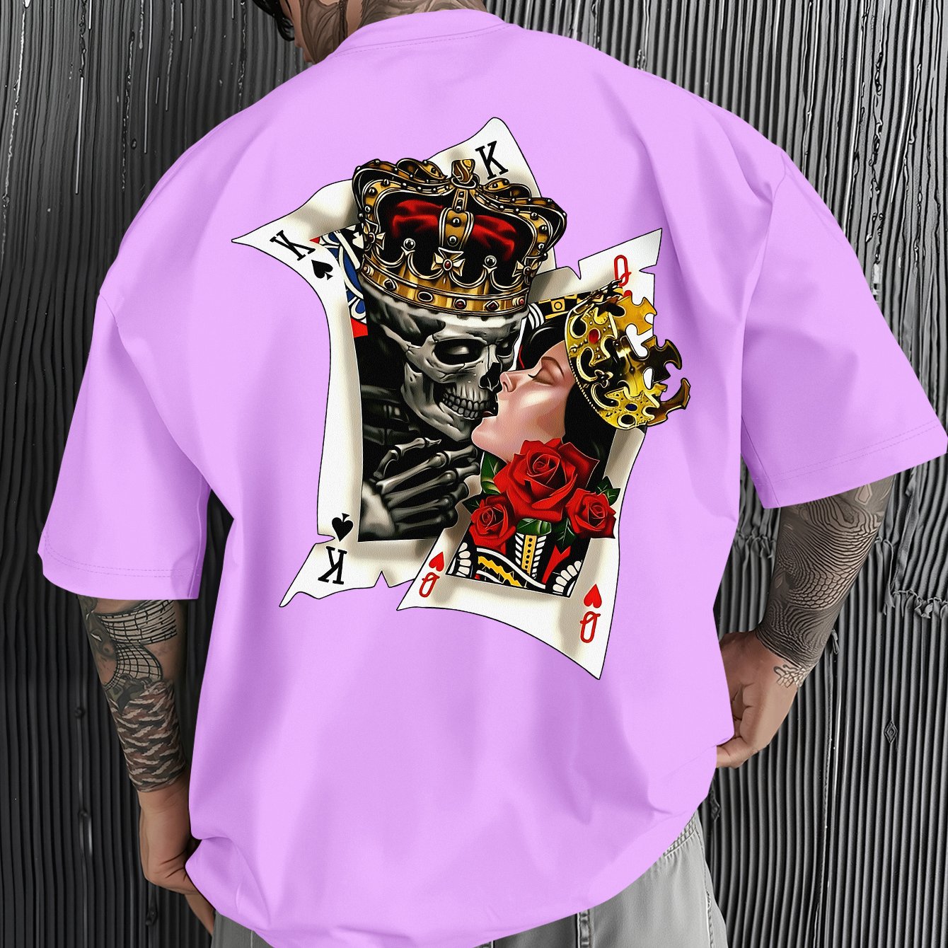 TEMU [printed Design - Not Embroidery] Street Style Dark And Queen Poker Print T-shirt