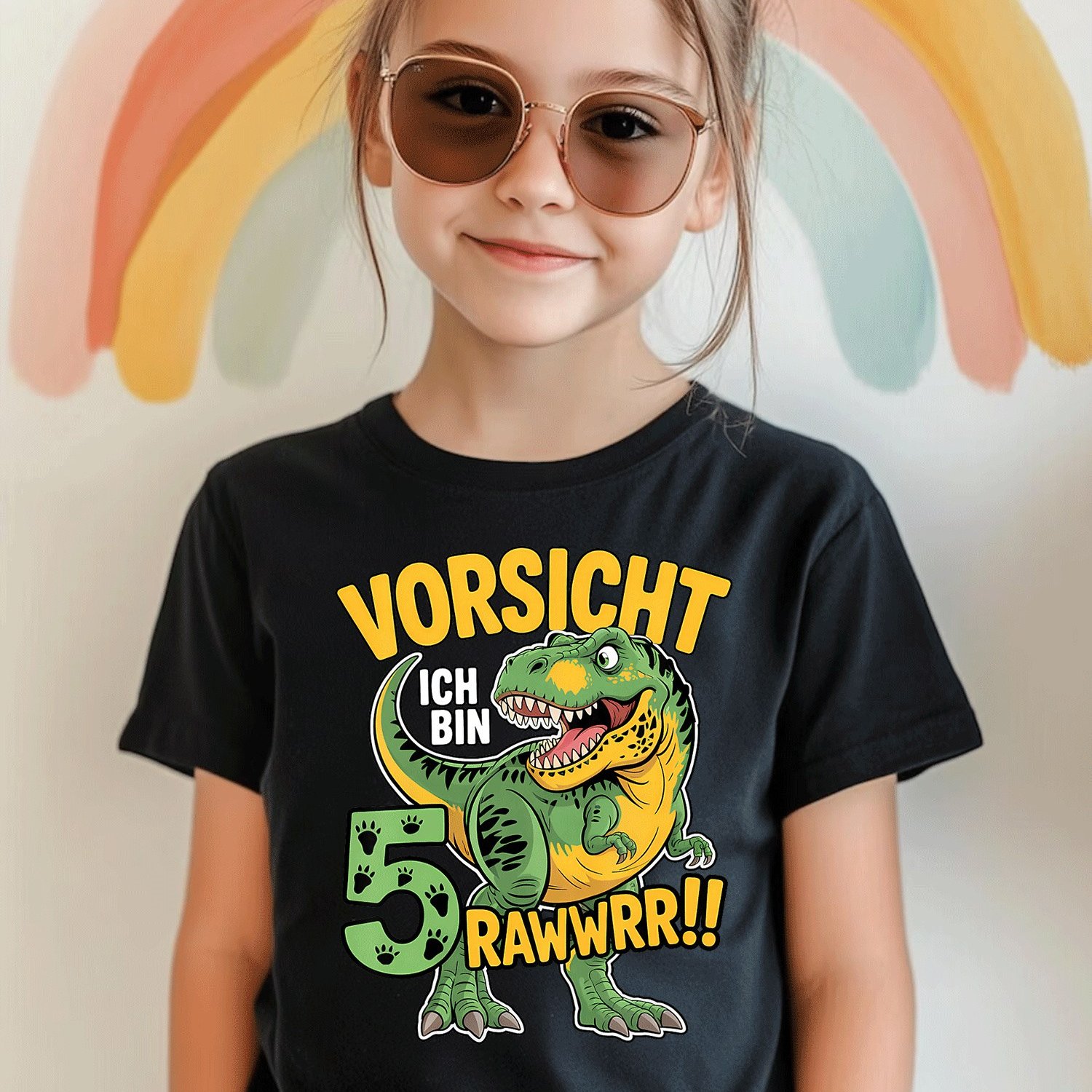5th Birthday Dinosaur Gift 5 Years Kids Dino T-shirt Comfortable Casual Crew Neck Tee For Boys And Girls T Shirt, 200g