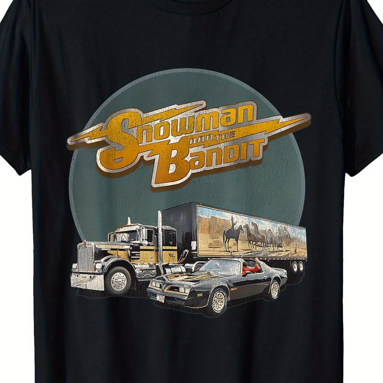 TEMU Men' & Women' Vintage Truck Snowman T-shirt - Soft Retro Round Neck Tee Suitable For & Casual Attire, Machine Washable For, Summer Comfortable