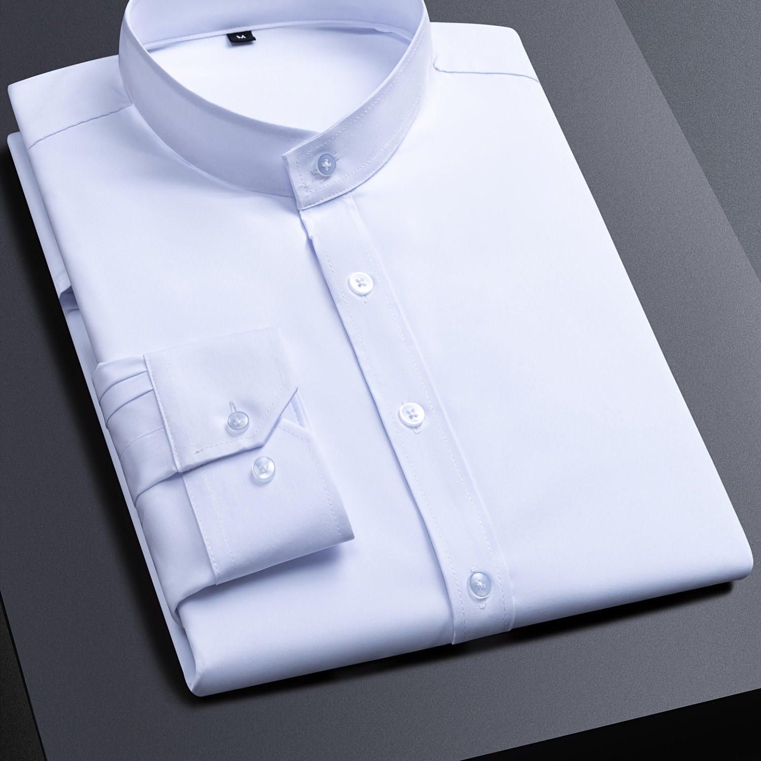 TEMU Men's Long-sleeve Henry Collar Shirt Designed For Formal Business Events, Wrinkle-free Suit Shirt Suitable For Casual Workwear, Casual, Print,