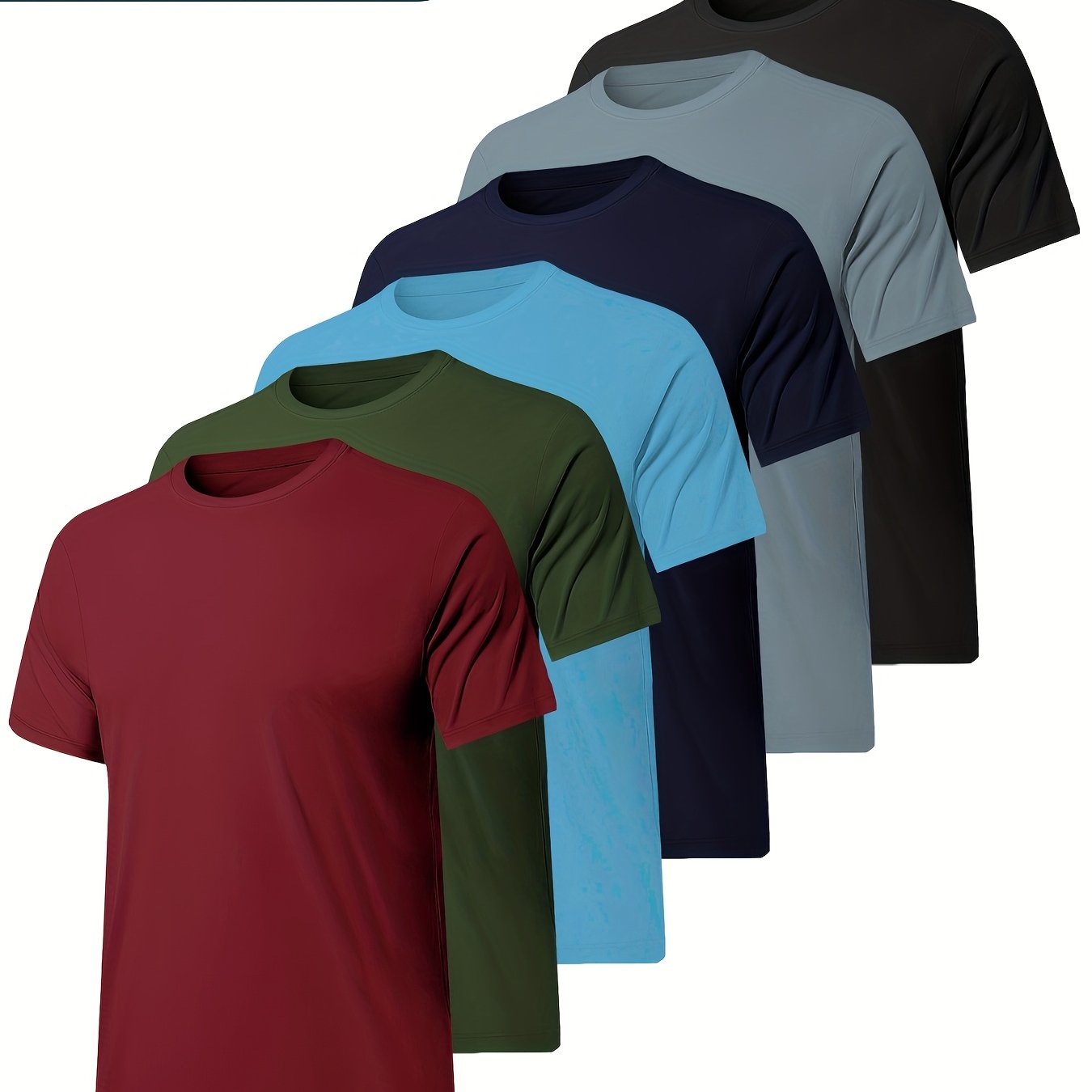 TEMU Men's Six-piece Set Of Solid T-shirts With Crew Neck And Short Sleeve, Breathable And Comfy Tops For Summer Fitness And Outdoors Activities