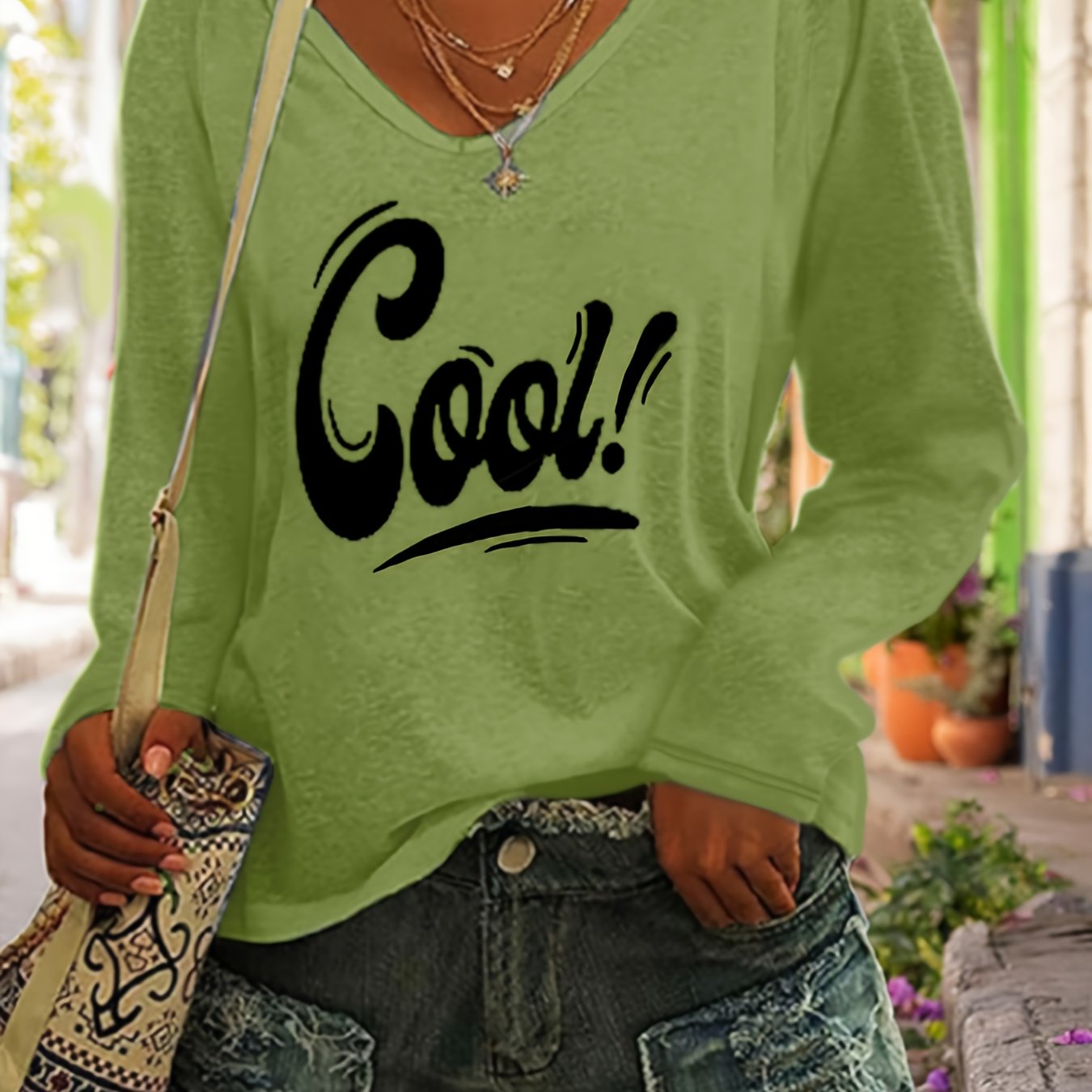 Targeted European And American Women's Fashion Casual Long Sleeve V-neck Base T-shirt
