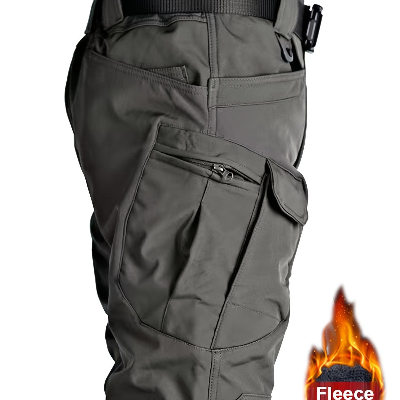 Men's -lined Warm Tactical Cargo Pants, Thick Winter Style, Multi-pocket, Windproof Snowproof, Micro-stretch Fabric, Suitable For Outdoor Hiking, Fishing, Casual (no Belt)