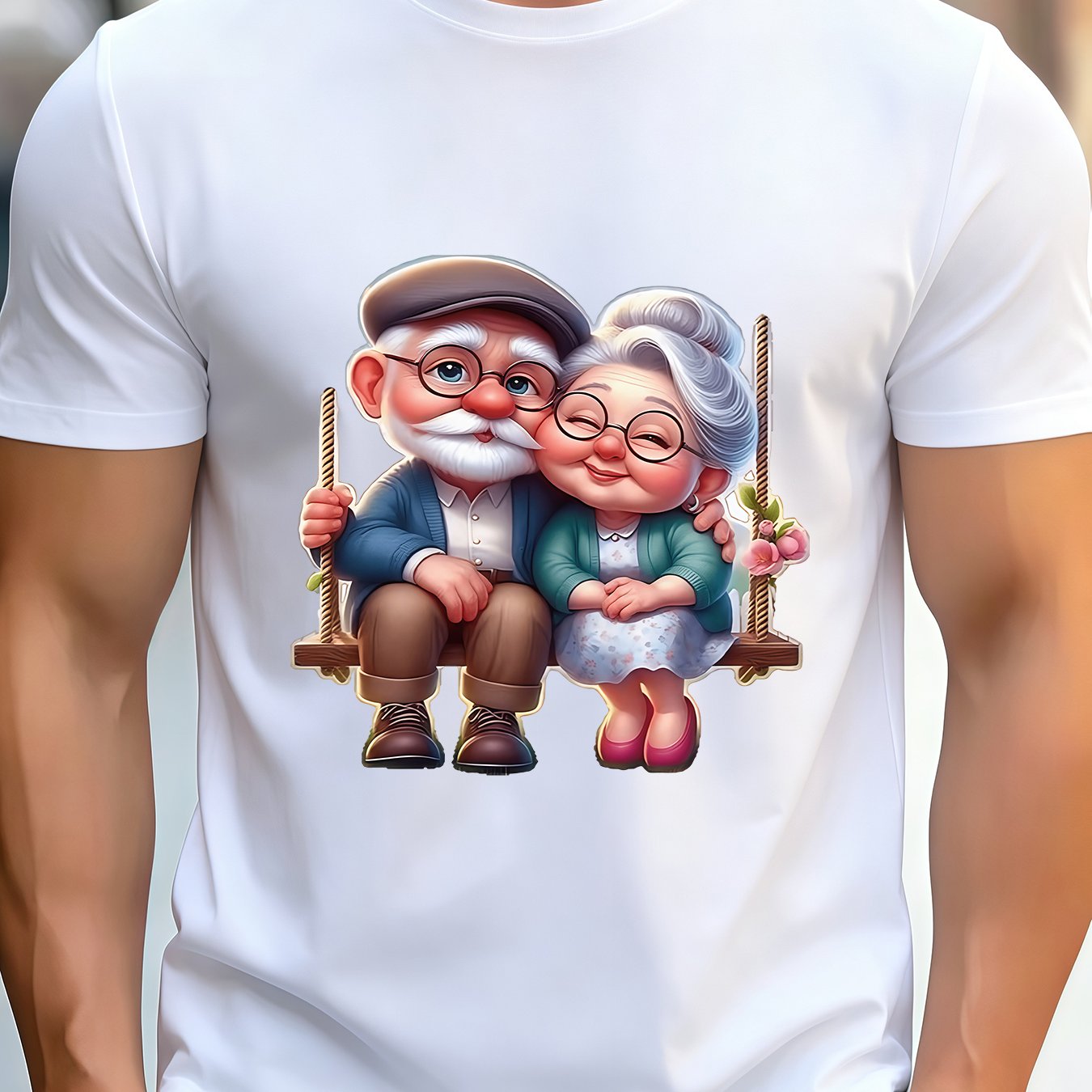 TEMU Men's Grandparents-themed T-shirt - Soft Breathable 100% Polyester Crew Neck Short Sleeve Shirt With Grandparent-grandchild Bonding Design,