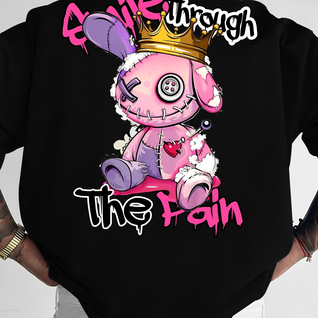 TEMU Casual T Shirt For Guys! A For Light Socializing Or Everyday Machine Washable Featuring The Slogan 'smile Through The Pain' With A Distressed