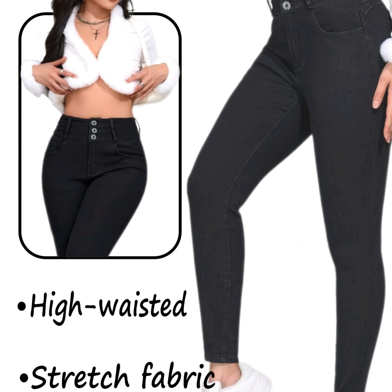 Three-button High-waisted -lifting Skinny Pants