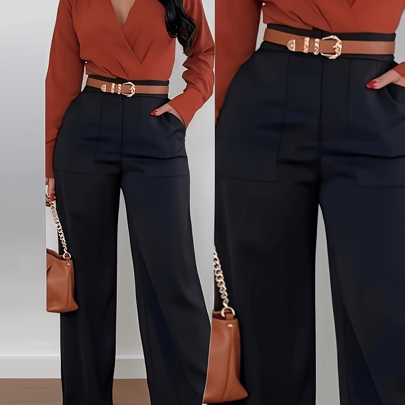 TEMU Women's Long Pants, Solid High-waist Wide-leg Casual Elegant Trousers ( -free) And [tamlane]