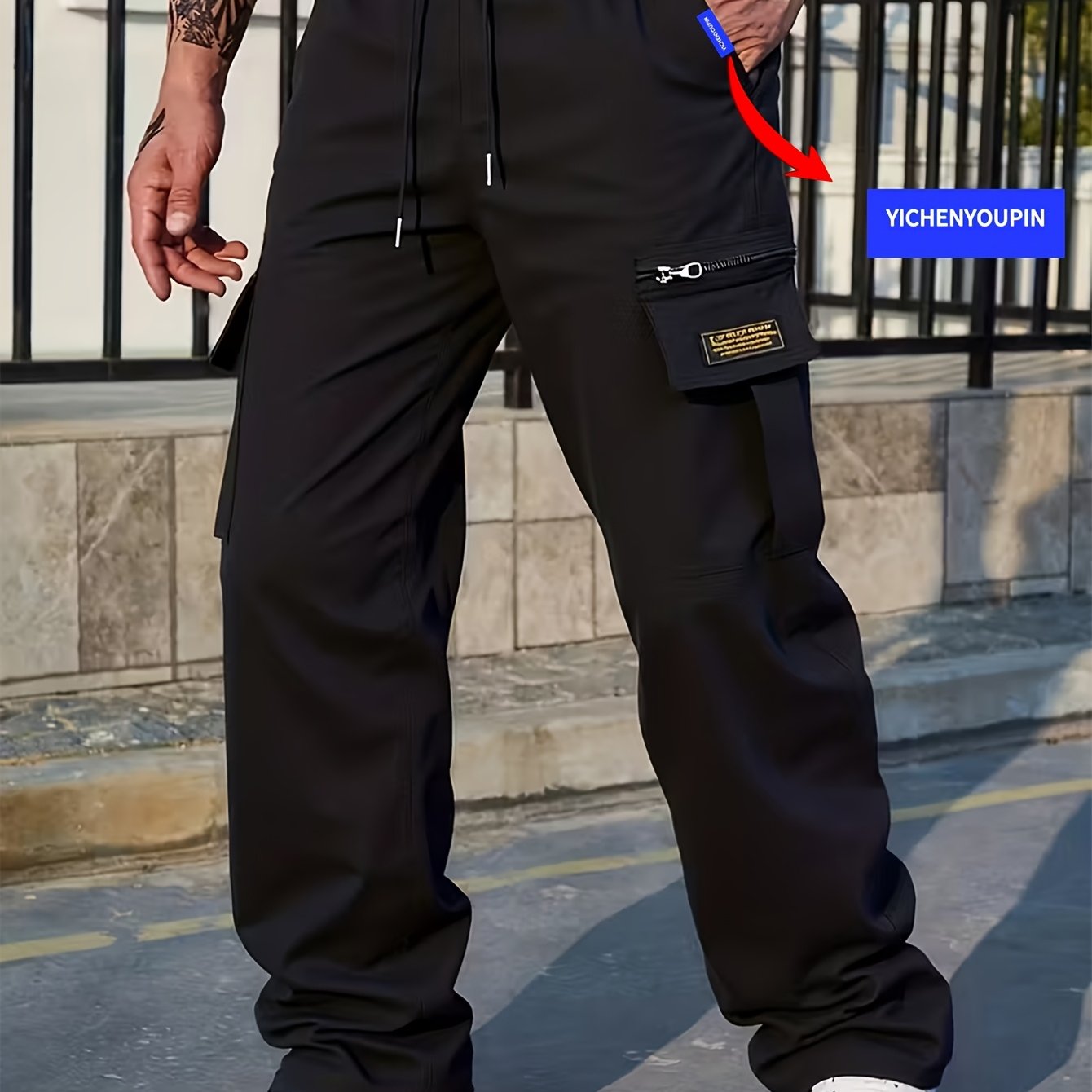 TEMU Men's Fashion Cargo Pants, Casual Loose Style, Multi-, Durable Polyester Fiber, Suitable For Travel, Hiking, Outdoor Activities, For Spring And